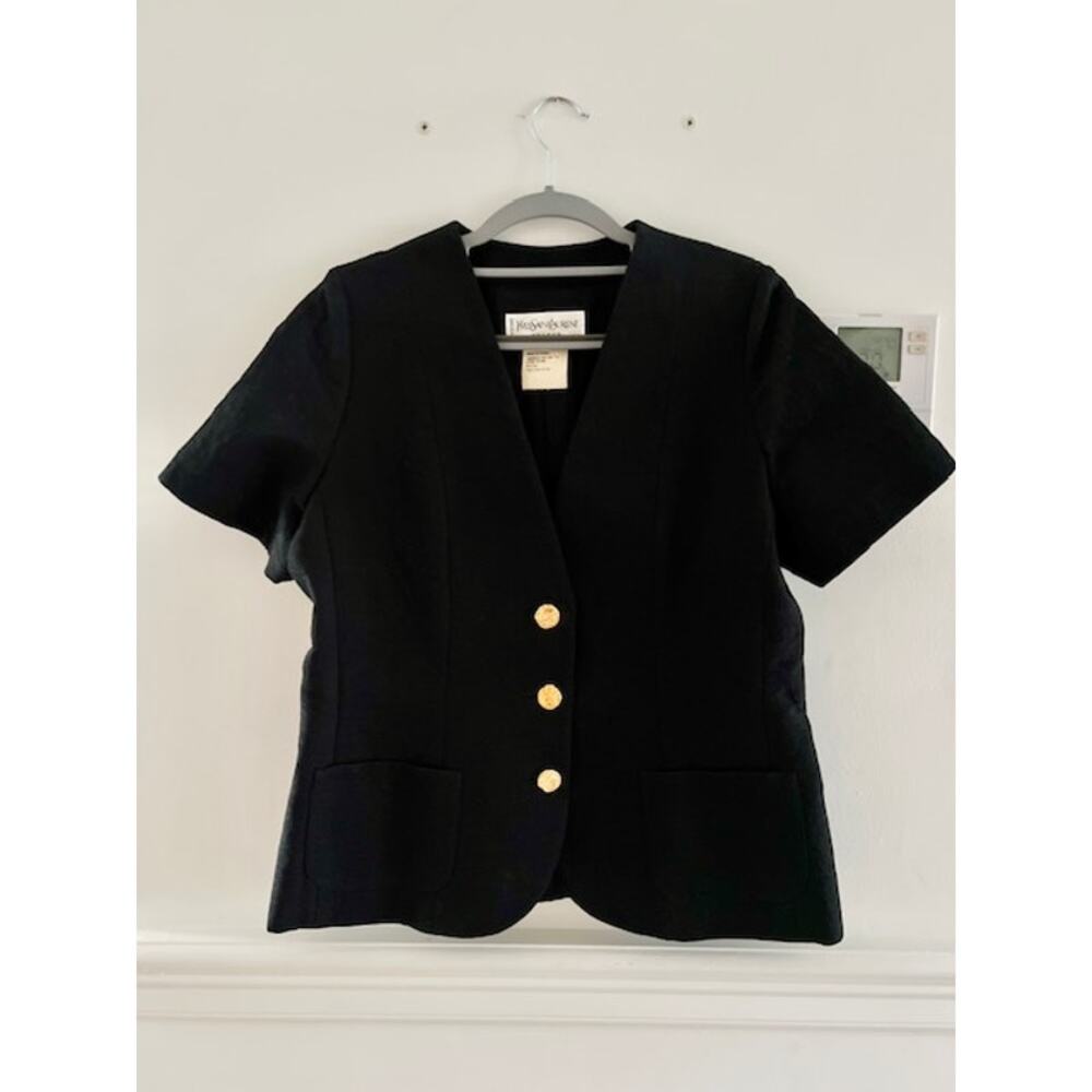 Yves Saint Laurent Encore Short Sleeve Jacquard Jacket with Gold Buttons Sz 10